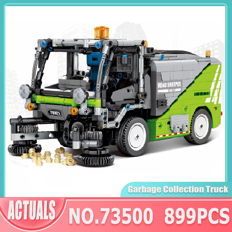 High-Tech City Green Garbage Collection Truck Tractors Vehicle Model MOC 73500 Building Block Bricks Toys Kids Children Gifts | Игрушки и