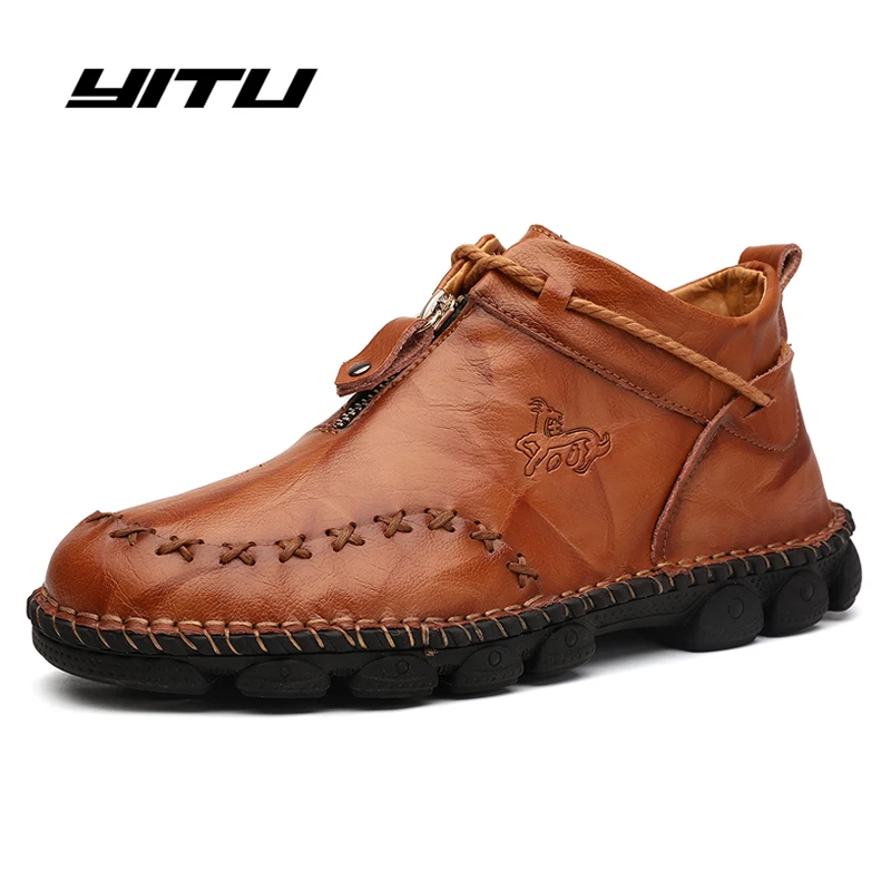 

Autumn/Winter New Leather Men Boots Plus size 38-48 High Tops Man Casual Ankle Boot Comfortable Men's Snow Shoes Work Shoes