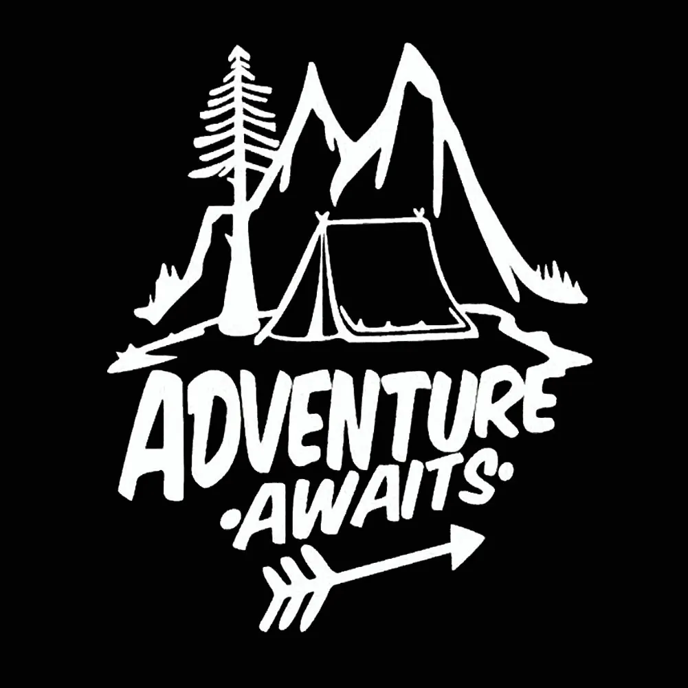 

Funny Car Sticker Adventure Awaits Tree Tent Mountains Car Styling Motorcycle Decal Accessories PVC 15cm X 6cm