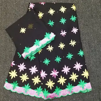 

Latest African Lace Fabric 5yards+2yards cotton voile lace High Quality Emboridery French Lace French Lace Fabric SHH055 green