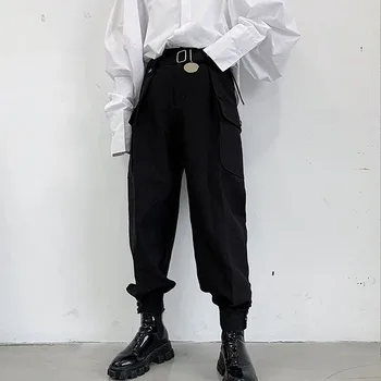 

Homem japão streetwear punk gótico casual pant masculino vintage hip hop bolso harem calças roupas de palco quimono pant