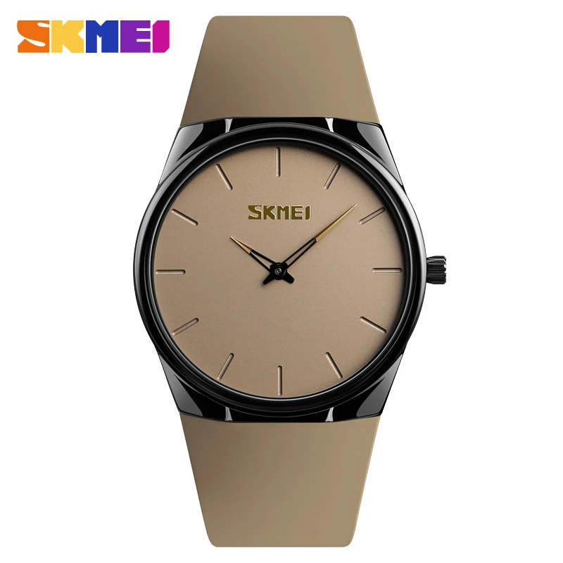 SKMEI New Women Quartz Watches Fashion Casual Ultra Thin Wristwatches Waterproof Simple Black Women Watch relogio feminino 1601S - Цвет: Apricot