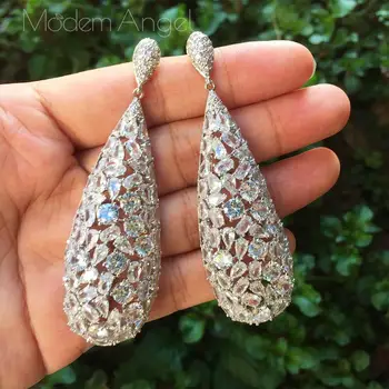 

ModemAngel Water Drop Luxury Cubic Zirconia African Nigerian Wedding jewelry for Women Bridal Earrings Jewelry Gift