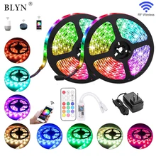Bande lumineuse RGB LED, avec télécommande RF, avec adaptateur 12V, ruban d'éclairage, avec contrôle avec application Google home Alexa, 5050/LED, synchronisation de la musique, 5/10m