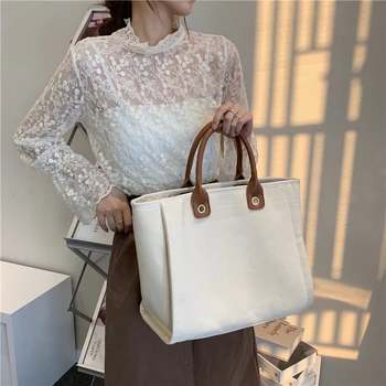 

2021 New Canvas Women's Handbag Purse European Style Tote Bags Female Large Capacity Daily Shoulder Bag Ins Chic Shopping Pack