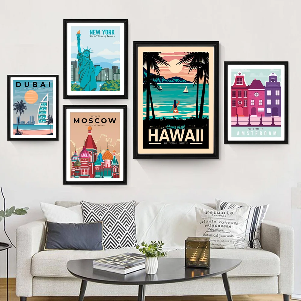 Настенная картина из Дубая Москвы Нью-Йорка Гавайского города | Дом и сад