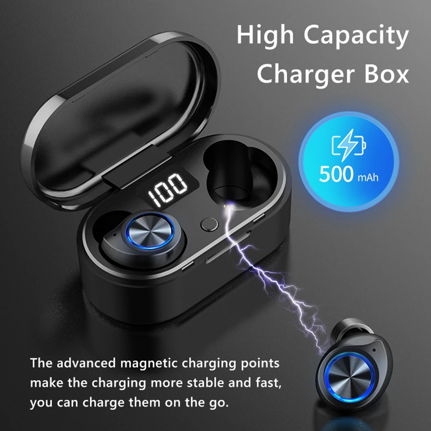 Aimitek Bluetooth 5 0 Earphones True Wireless Earbuds Stereo TWS Mini Sports Headsets with USB C Charging Power Bank LED Display