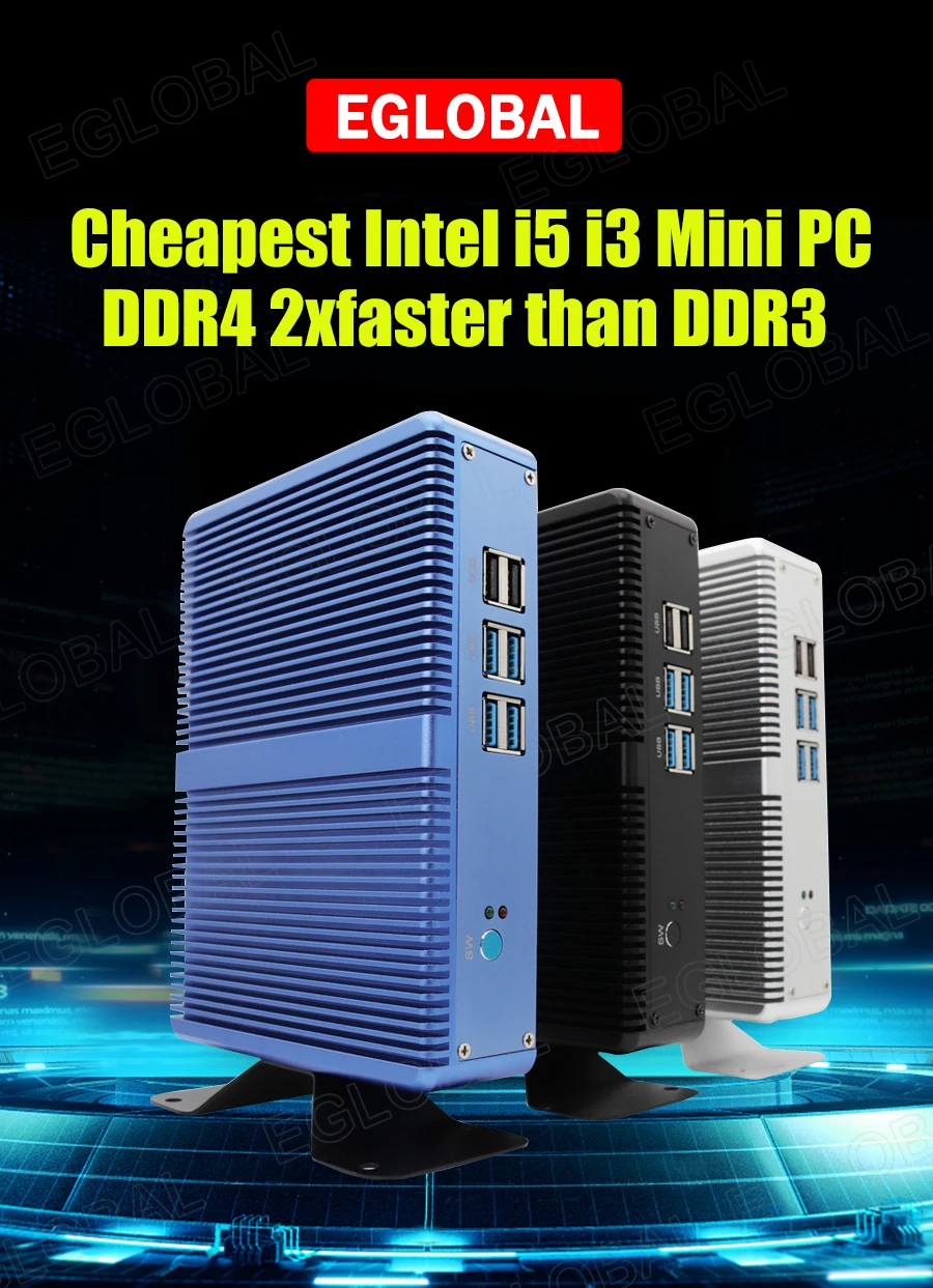 

Eglobal New arrival DDR4 high performance Cheap Fanless mini pc CORE i3 i5 Win10 Linux HTPC with VGA HDMI display Low power