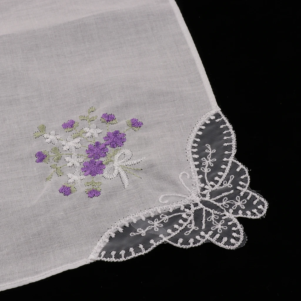 5pc Womens Cotton Thin Floral Embroidered Lace Handkerchief  60S cotton White 27 x 27cm Hanky Luxury Ladies Handkerchief Fabrics