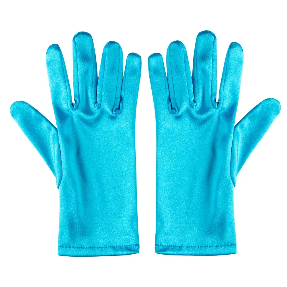 Sky Blue Женские атласные Короткие перчатки длиной до запястья для девушек, гладкие перчатки для вечернего торжественного выпускного вечера, перчатки для костюма, этикеты, перчатки для девочек, варежки - Цвет: Sky Blue