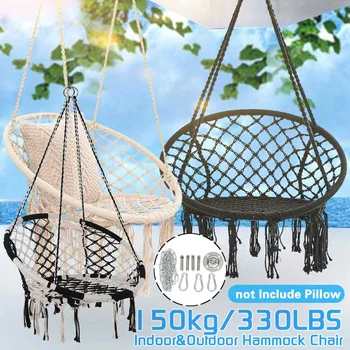 

150kg Nordic Round Hammock Chair Handmade Knitted Indoor Outdoor Swing Bed Kids Adult Hanging Chair Hammock with Metal