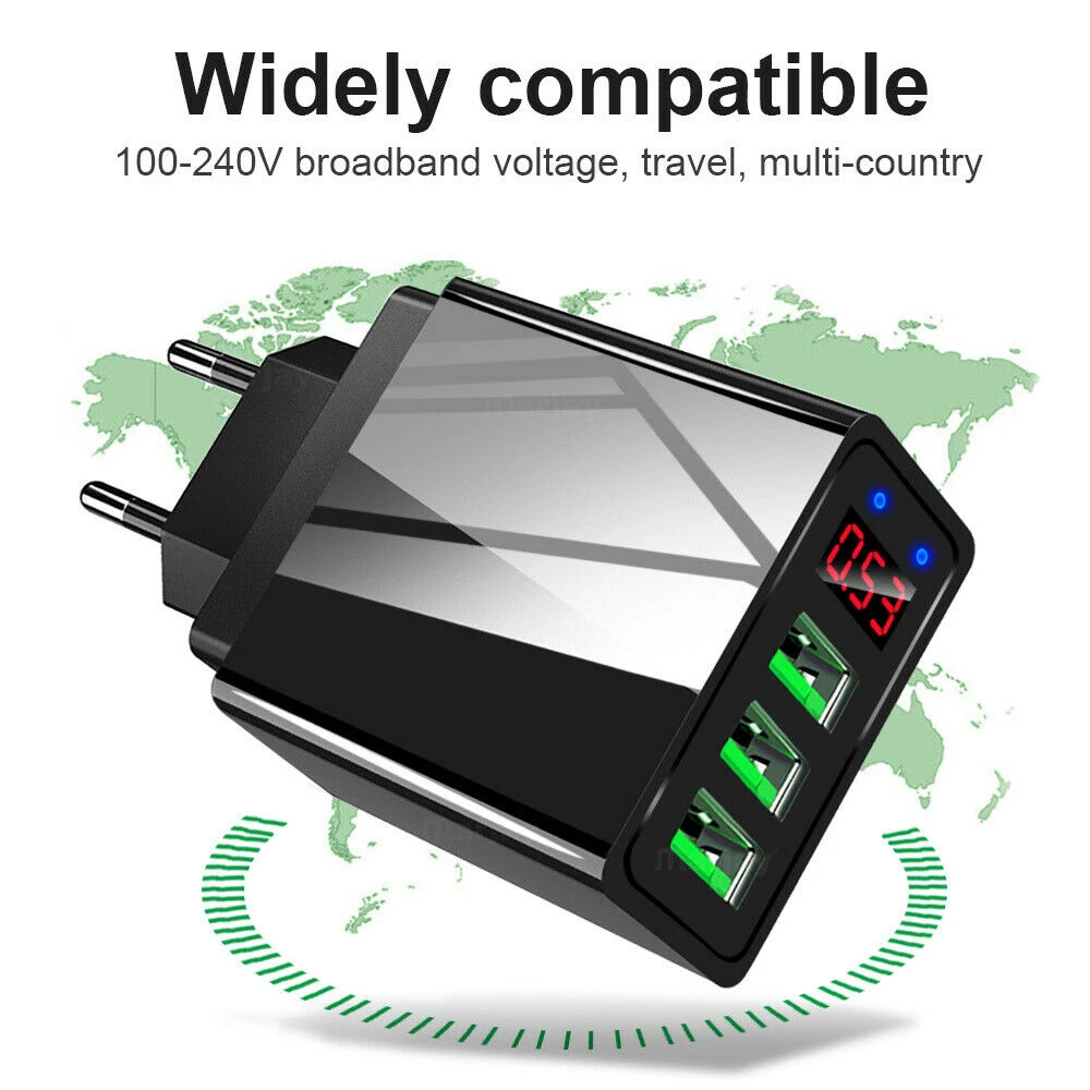 

New 3 Ports USB Charging Plug Connector Commercial Travel Home Wall Quick Charger Adapter LED USB 3. 0 Power Adapter EU/US