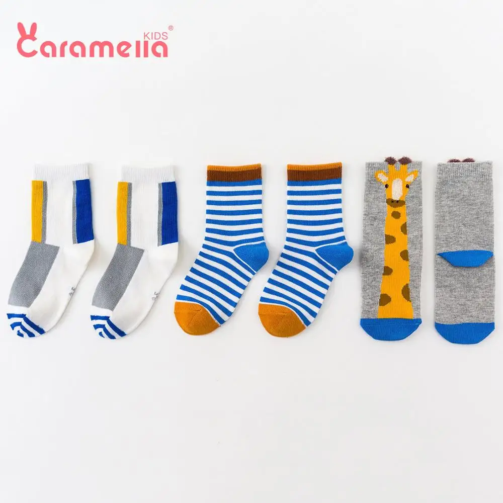 Caramella/Коллекция года, новые Плотные хлопковые детские носки для маленьких девочек и мальчиков, короткие носки детские носки в полоску с рисунком жирафа, Подарочный комплект с сумкой