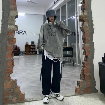 

NiceMix Patchwork Hit Color Print Hole Sweatshirt Irregular Women Clothes 2020 hion Plus Size Vintage Top Autumn New