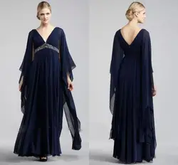 Navy Blue Chiffon Formal Mother Of Bride Dresses V Neck High Waist Beaded Floor Length Plus Size Prom Party Gowns vestidos