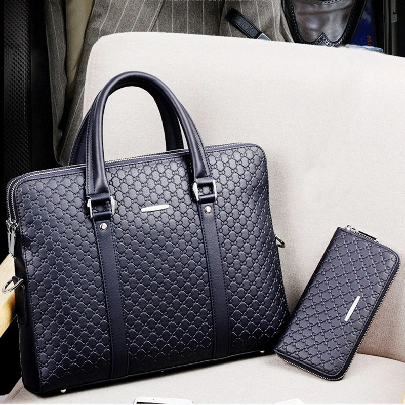 Мужской портфель, сумка для ноутбука 14 дюймов, деловая сумка, 2 шт. в комплекте, сумки высокого качества, кожаная офисная сумка на плечо, сумка-тоут, мужская дорожная сумка