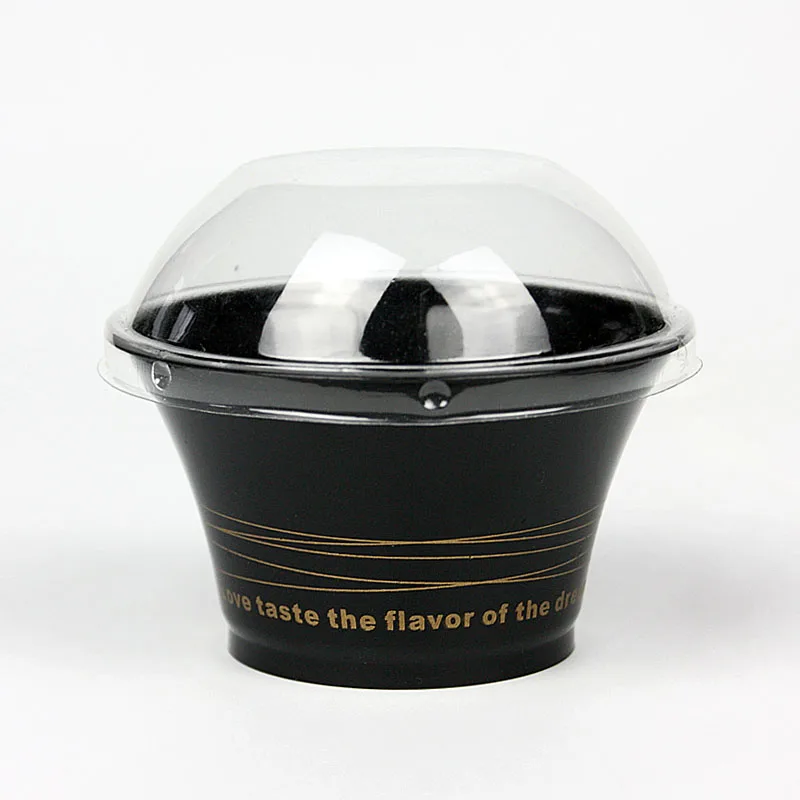 

50pcs High quality creative black dessert plastic cup 150ml birthday wedding party pudding yogurt ice cream cake cup with lid