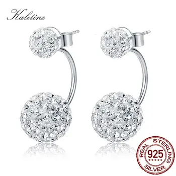 

KALETINE Genuine 925 Sterling Silver Earings Fashion Jewelry Clay Pave CZ Disco Ball Huggie Earrings for Women KLTE011