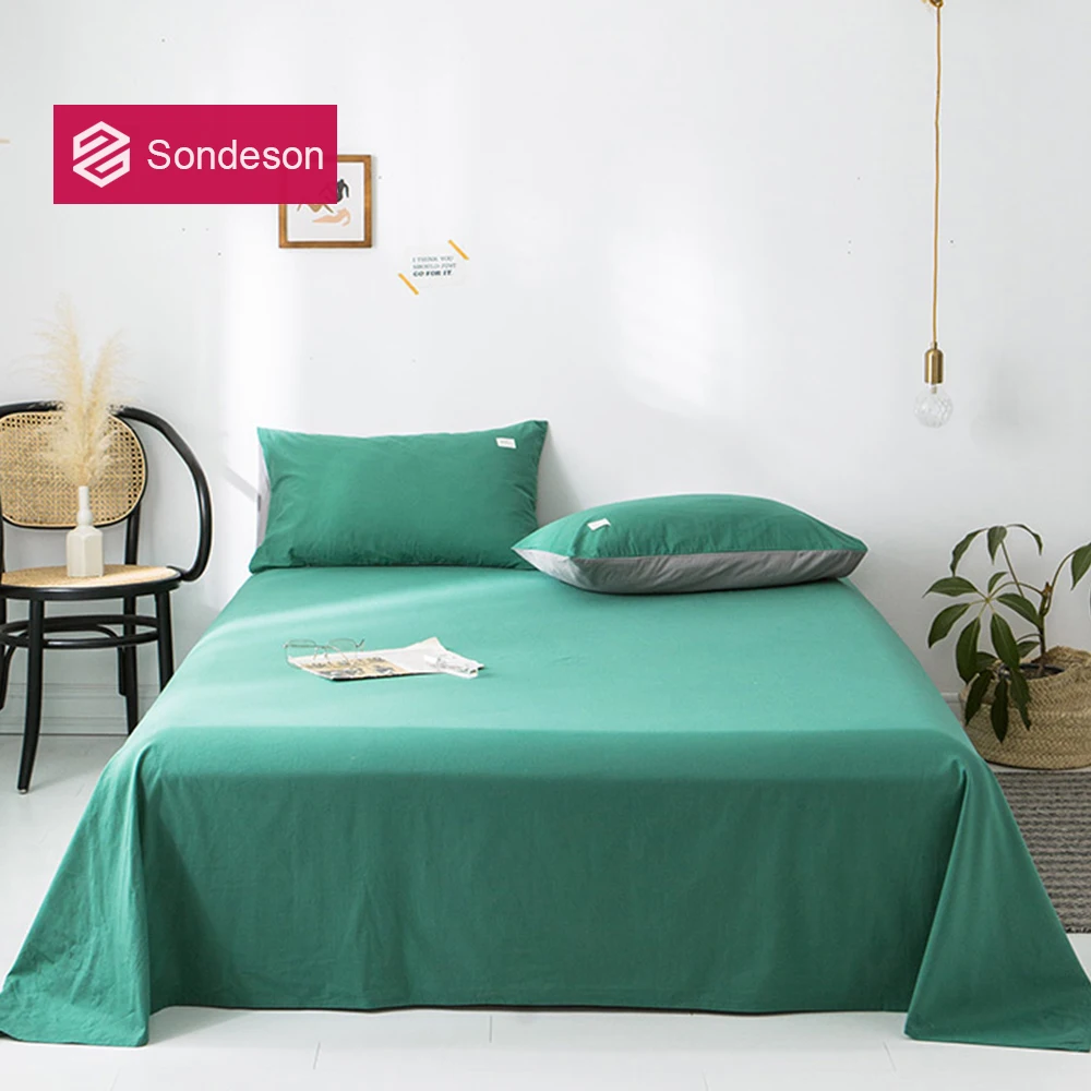 

Sondeson Beauty 100% Cotton Dark Green Flat Sheet Single Twin Double Queen King Healthy 15 Color Bed Sheet Set Pillowcase 3PCS