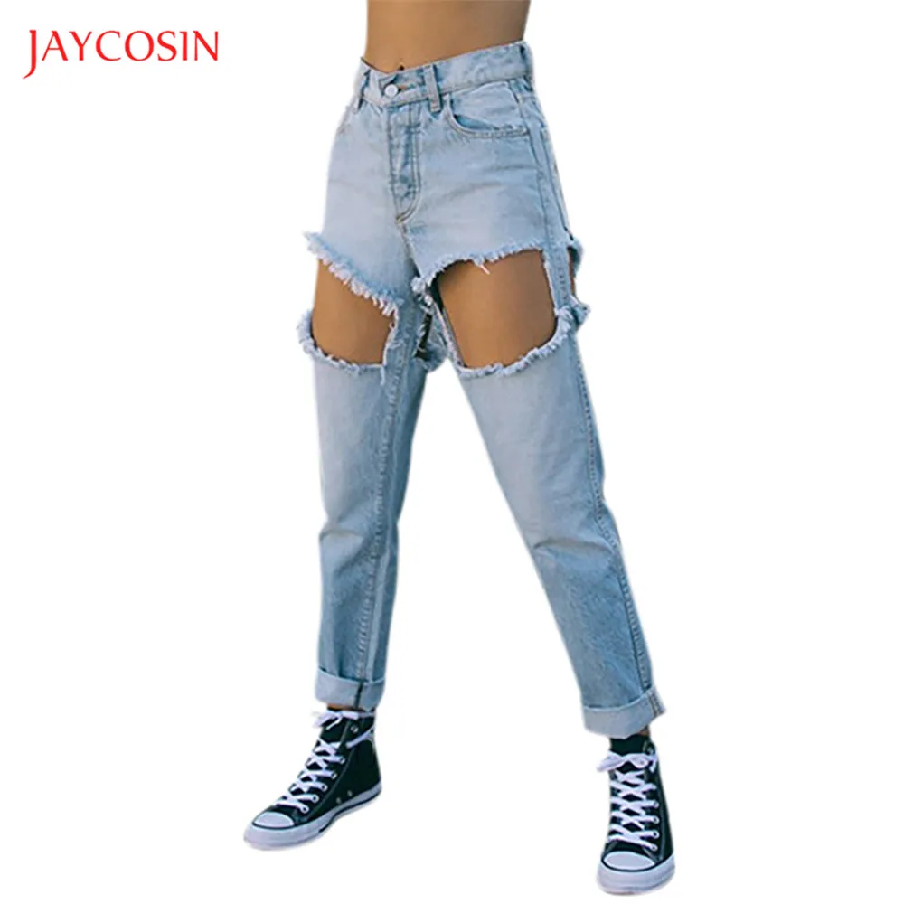 Jaycosin, модные женские джинсы, новинка, высокая талия, отверстие, кисточка, кнопка, молния, джинсы, карман, карандаш, женские сексуальные штаны