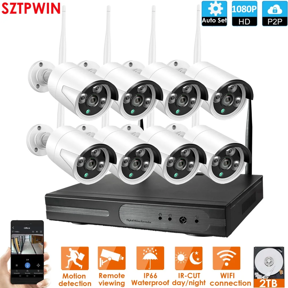 4CH CCTV Системы Беспроводной 1080 P NVR 4 шт 2.0MP ИК Крытый P2P Wi-Fi ip-cctv безопасности Камера Системы наблюдения NVR комплект