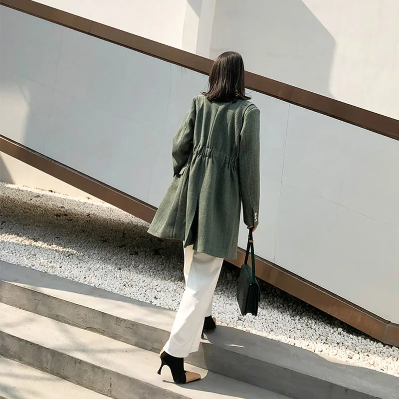 autumn and winter women's suit casual striped double-breasted long suit