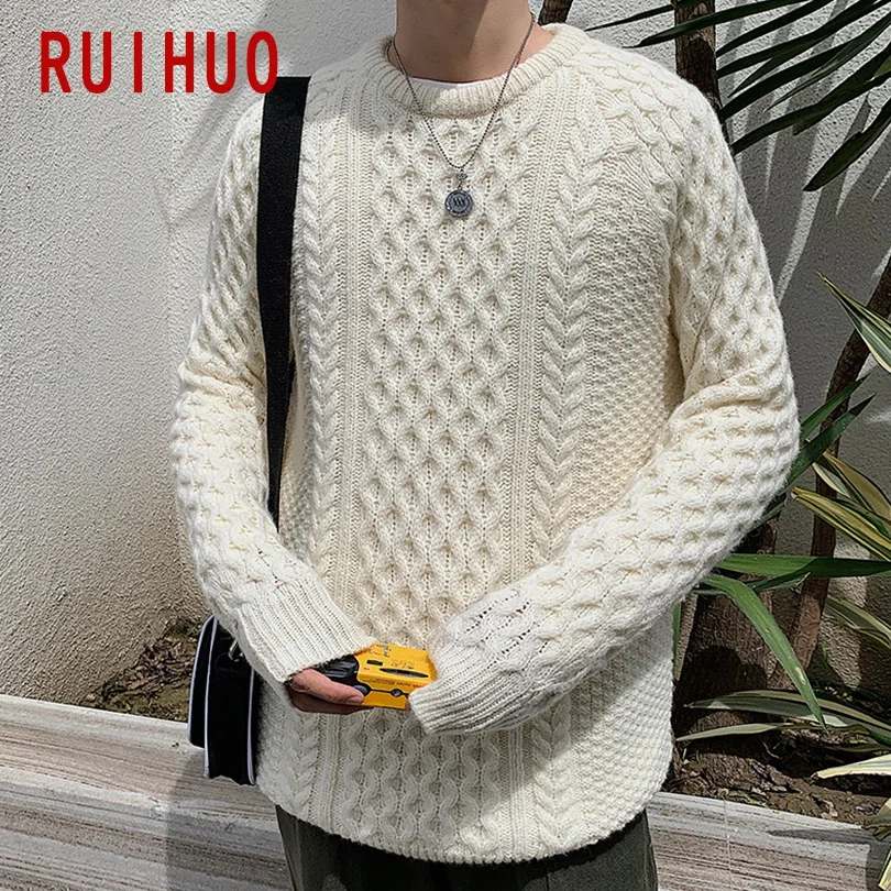 RUIHUO, белый вязаный зимний мужской свитер, Уродливый Рождественский свитер, мужское зимнее пальто, пуловер и свитеры для мужчин, осень, XXXL