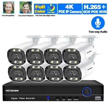 

4k 8mp POE Camera Security System NVR Kit 8ch 5MP Video Surveillance System Outdoor Audio Color Night Vision IP cctv Camera Set