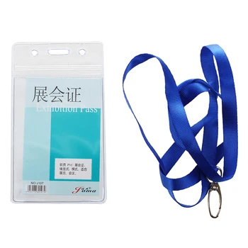

Vertical Clear Plastic ID Badge Card Holder w Neck Strap 2 Pcs