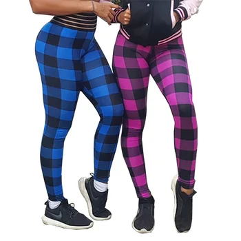 

Casual Comfortable Elastic Female Leggings Pants Fashion Slim Woman Leggings Ankle-Length Plaid