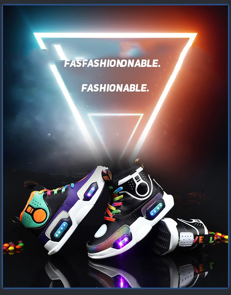 BENZELOR Shining High Top led shoes kids shoes girls children boys light up luminous sneakers glowing illuminated lighting