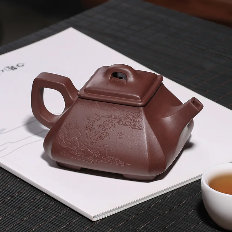 Yixing Raw Ore Yixing Clay Teapot Raw Ore Purple Clay Square Pumping Angle Pot Cao Zhigang Tea Pot Wholesale Customizable a Gene