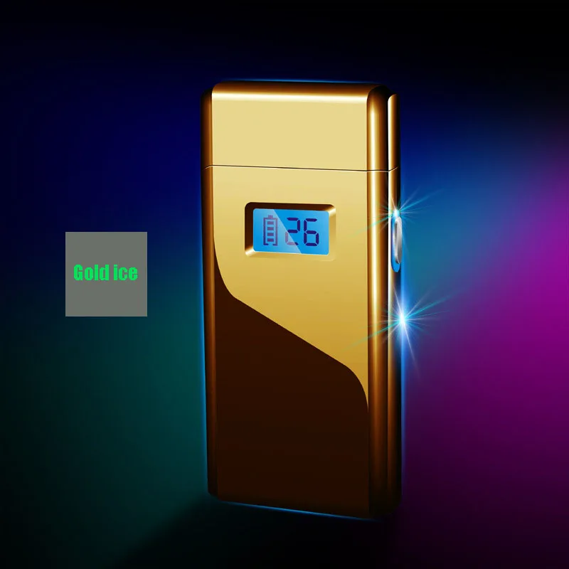 ice gold Двойная дуговая зажигалка, дисплей питания, персонализированная usb зарядка, зажигалка, трубка, воспламенитель, ЖК-дисплей, кнопка Зажигания, зажигалка - Цвет: ice gold