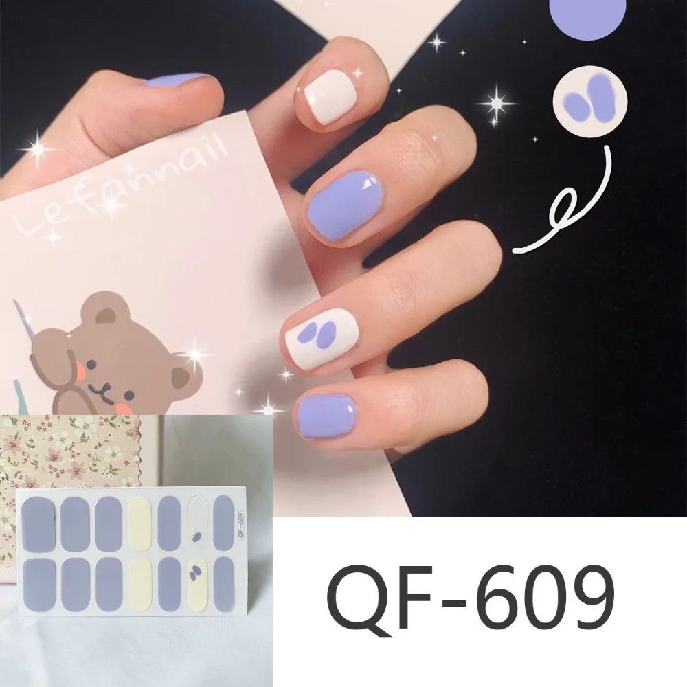 14tips/sheet Milk Heart Nail Wraps Polish Decals Strips Jump Cross Color Glitter 3D Adhesive Full Nail Art Stickers Matte Nails