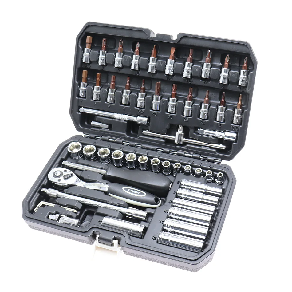 ZHCY 1/4 인치 소켓 렌치 세트, 래칫 스패너, 전문 자전거 자동차 수리 도구 키트, 53 개