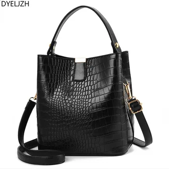 

Women 2019Retro Alligator Bucket Bags Women Crocodile Pattern Handbag Capacity Casual Crocodile Shoulder Messenger Bags Ladies