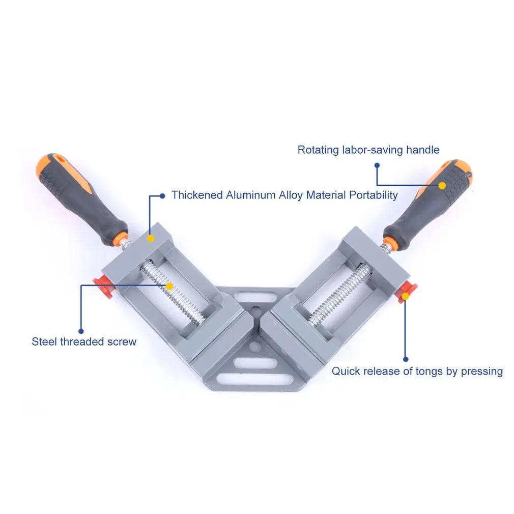 Двойная Ручка 90 градусов прямоугольный зажим алюминиевый угол тиски для деревообработки рамка зажим прямоугольный инструмент для папок