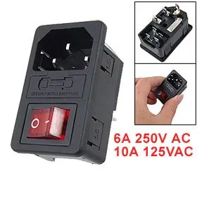 SODIAL(R) входное гнездо питания с выключателем предохранителя 10A 250V 3 Pin IEC320 C14 |