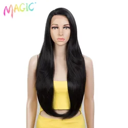 Magic Straight Lace Wig Synthetic Cosplay Ombre Blonde Pink Wig Side Part Lace 28 Inch Heat Resistant Fiber Wigs For Women
