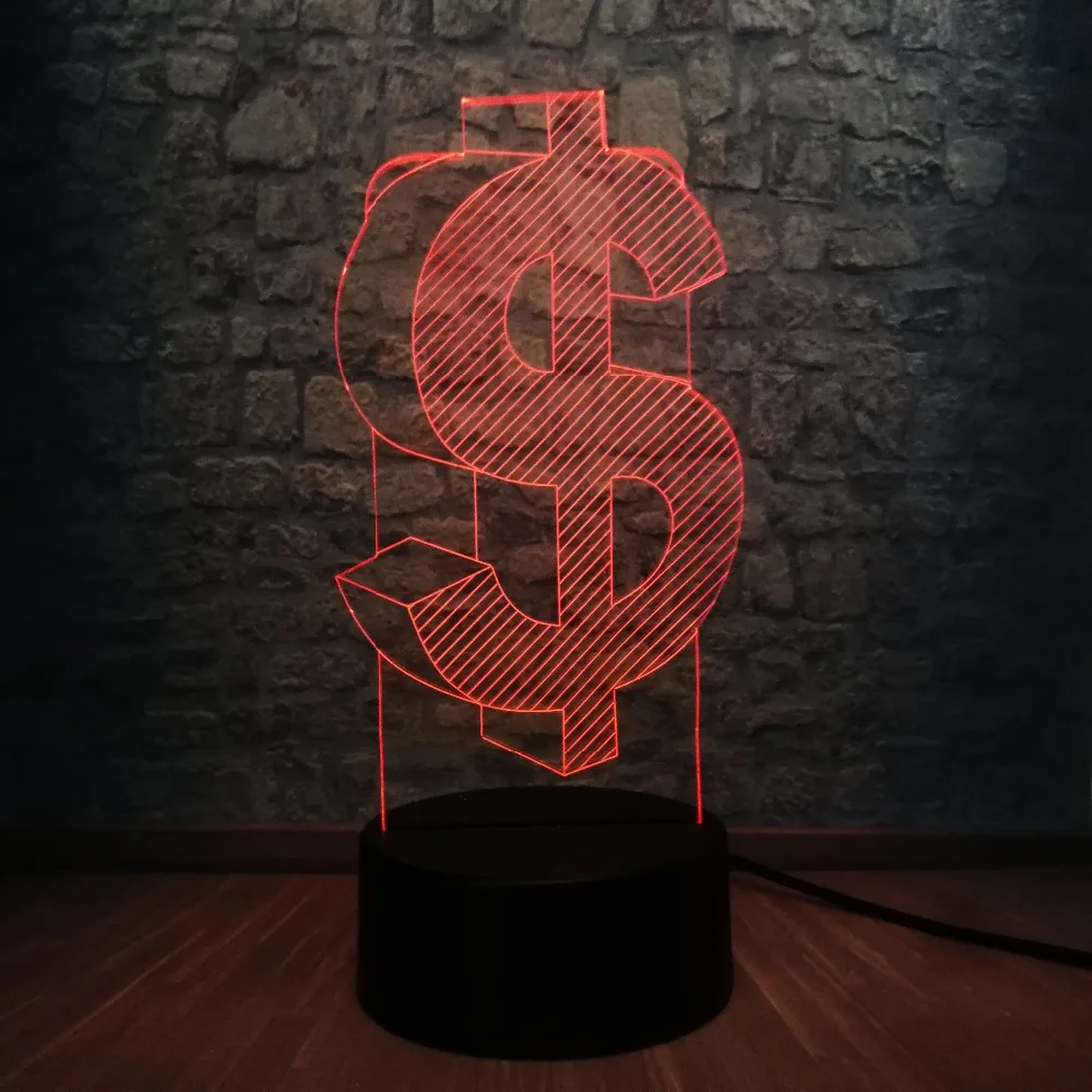 3D Светодиодная лампа US символ доллара ночные светильники 7 красочных Usb Биткойн настольная лампа украшение для детской комнаты подарок Лава Дисплей лампы
