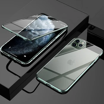 

360 Metal Magnetic Phone Case For iPhone 11 Pro X XR XS Max Case For iPhone 8 7 6 6S Plus Double Side Tempered Glass Back Cover