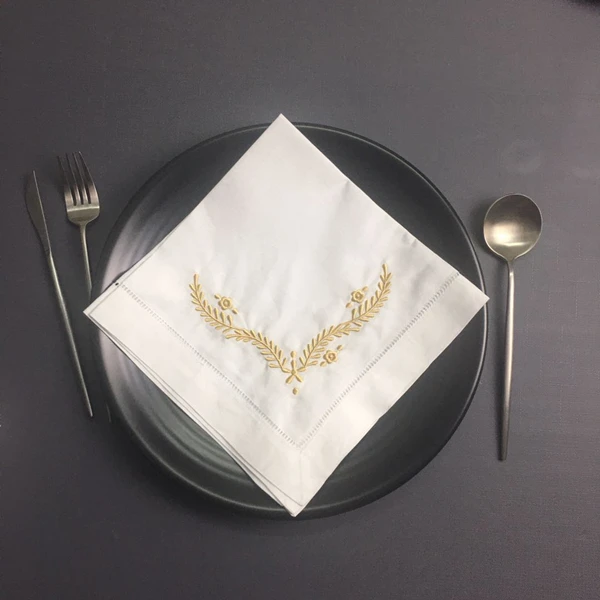 set-of-12-fashion-wedding-napkins-white-hemstitched-linen-table-napkin-with-gold-embroidered-floral-dinner-napkins-18x18-inch