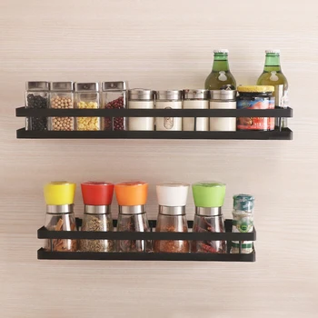 

1PC Kitchen Wall Mount Storage Bracket Holder Hollow Out Wall Organizer Shelf For Spice Jar Rack Cabinet Shelves Kitchen Gadgets