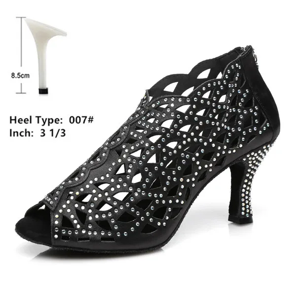 black 8.5cm Туфли для латинских танцев с бриллиантами; женские танцевальные ботинки для взрослых; современные танцевальные туфли; Цвет Черный; Каблук 75 мм; стразы туфли для латинских танцев танцевальная обувь туфли для бачаты - Цвет: black 8.5cm
