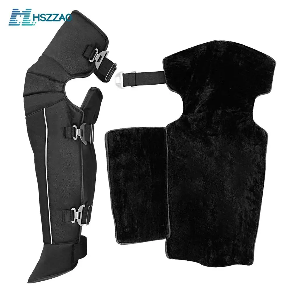 

2 Pcs Motorcycle winter windproof cold plus velvet warm knee pads slip resistant long waterproof reflective strip protectors