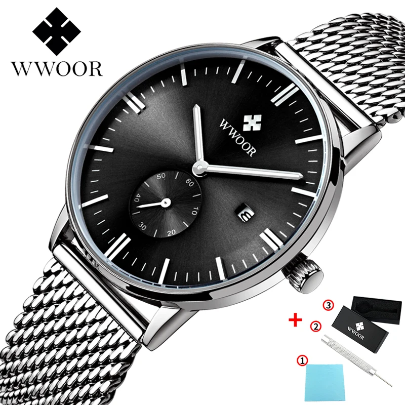 

WWOOR Watch men Top Brand Luxury Watch Mesh Stainless Steel Watchband Japan Quartz Movement 30M Waterproof Casual men Wristwatch