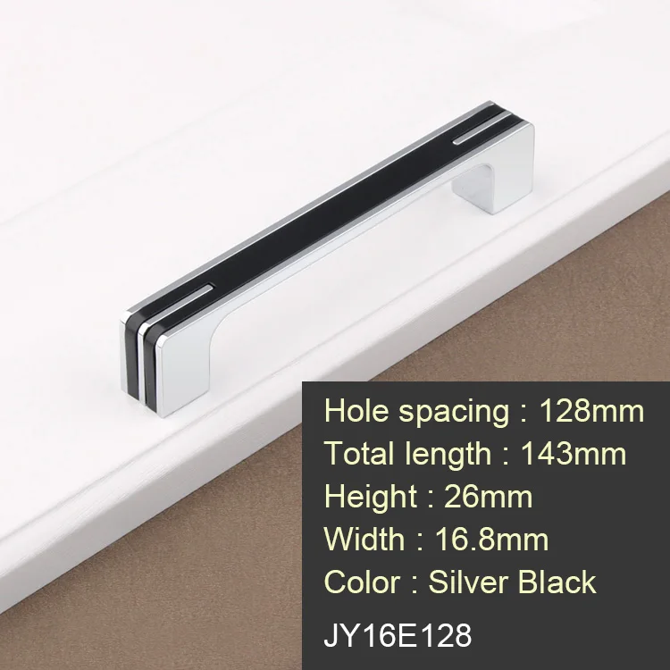 Классические ручки для ящика, кухонного шкафа, дверные ручки для мебели и ручки, простые черно-белые яркие - Цвет: Black 128mm