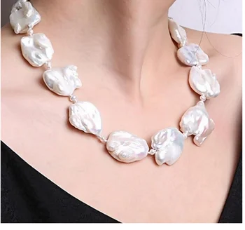 

Fine White Freshwater Cultured Baroque Pearl Necklace Party Wedding Jewery Gift AAA 17.5"