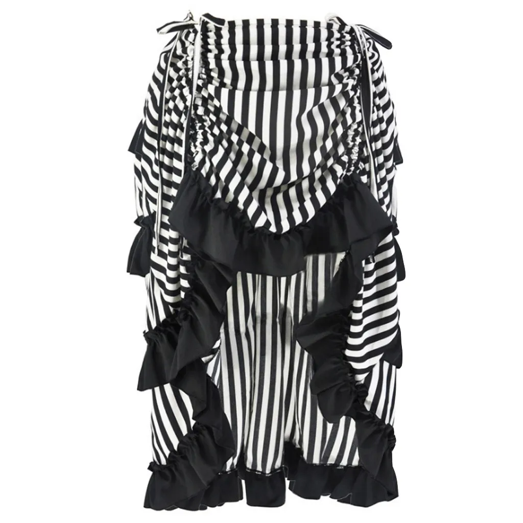 Белый JOONDSHE Halloween Bandage Halloween Skirt Gothic Steampunk Women Gothic Steampunk Layered Stripe Bandage Irregular Party Skirt - Цвет: Белый