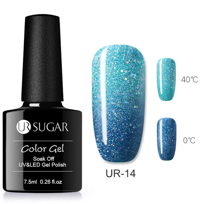 2 Colors Glitter 14 UR SUGAR Rainbow термальный УФ гель голографический Лак Блеск Гель для изменения цвета лак личная гигиена лаковое покрытие пальто - Цвет: 2 Colors Glitter 14